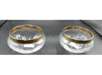 Lovely Pair Of LENOX FULL LEAD CRYTAL ROUND Candy/Nut BOWLS WITH GOLD TOP RIM DECORATIVE