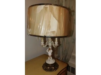 Vintage Victorian Cherub Ceramic Lamp With Brass Cornell 1000