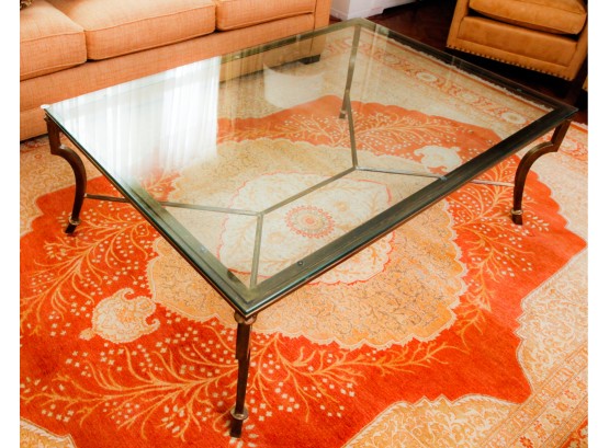 Elegant Coffee Table -  Wrought Iron Frame W/ Beveled Glass Top -  19x54x36 (0382)