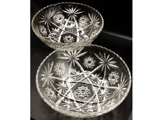 2 Vintage Large Cut Glass Punch Bowls  (0345)