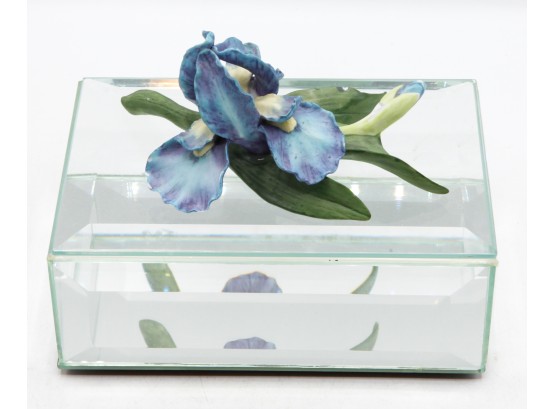 Lefton Glass Jewelry Box W/ Decorative Flower  - Mirrored (0385)