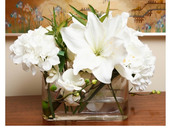 Stunning Faux Floral Mix In Glass Vase (0390)