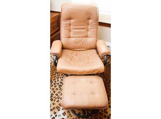 Comfortable Leather Recliner 'Chairworks'  W/ Ottoman - Metal Black Frame -  (0422)