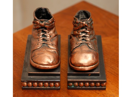 Vintage Pair Of Bronze Bookends - Bronze Children's Shoes  (0591)