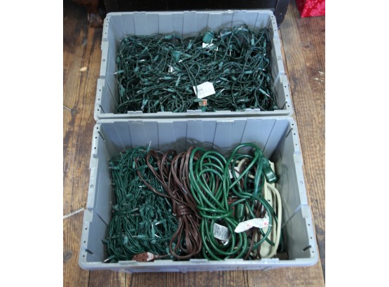2 Storage Boxes Full Of Holiday Lights And Extension Cords (0540)