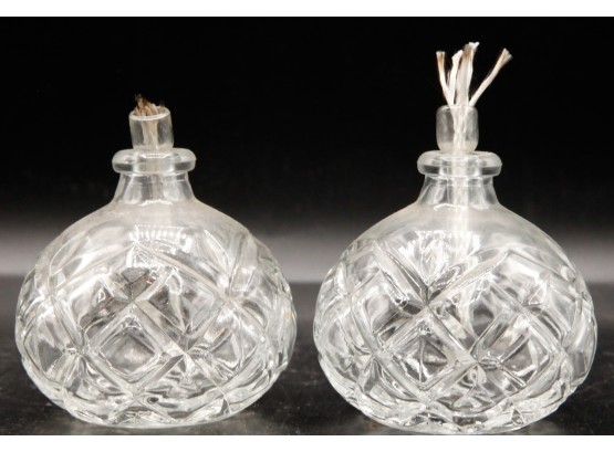 A Pair Of Small Cut Glass Candles W/ Wick  (0362)