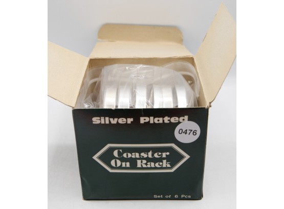Vintage Set Of Silver Plated Coasters On Rack - Original Box (0476)