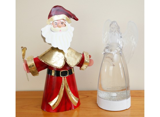 Clear Glittered Angel Snow Globe & Santa Christmas Dcor (0549)