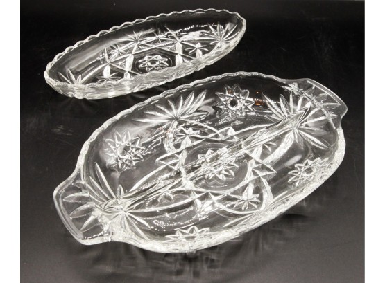 2 Beautiful Cut Glass Serving Trays (0342)