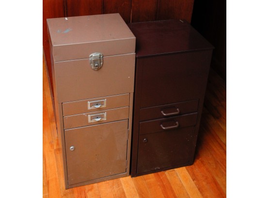 2 Metal Retro File Cabinets - 1 W/ 2 Drawers - 30x12x10 & 27x13x12 (0496)