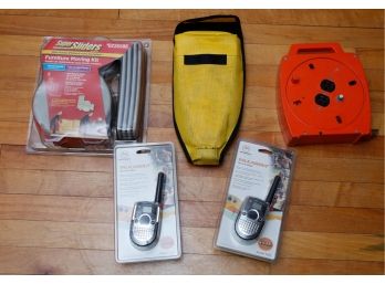 Lot Of Assorted Tools - Compact Travel Shovel - Walkie Talkies - Extension Cord - Set Of Super Sliders  (0507)