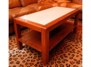 Stylish Oak Coffee Table W/ Faux Marble Inlay - 18x40x20 (0403)