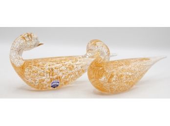 Rare Pair Of MVRANO VETRI - Cenedese - Amber Multi Color  Sommerso Glass Love Birds  (0435)