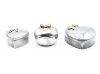 A Lot Of 3 3' Silver Plated Heart Keepsake Box Gold Bow - Multipurpose Cute Trinket Box Jewelry Box (0846)