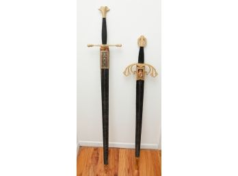 A Pair Of Medieval Swords - 34' & 38' Long Blade - Both W/ Sheath (0789)