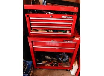 Lot Of Assorted Tools W/ Craftsman Heavy Duty Red Tool Box - Bottom Door Needs To Be Fixed   - 43x33x 20(0843)
