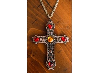 Faux -Jeweled Cross/crucifix Necklace - Costume Jewelry (002)