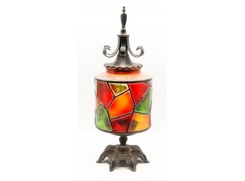 Beautiful Ornate Stained Glass Candle Holder W/ Removable Top (0754)
