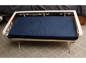 Stunning Heavy Metal Bench W/ Blue Pillow - 22x37x17.5 - 1 Supporting Beam Missing -plank Used For Support ()