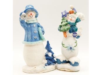 Lot Of 2 Polystone Snowmen - Home Decor (0663)
