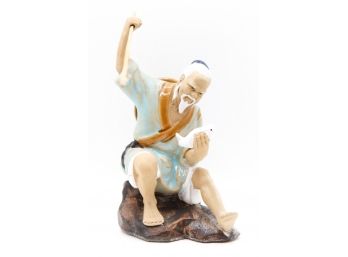 Original Vintage Glazed Ceramic Figurine - Chinese Wanjiang Mudman Fisherman - Collectable (0651)