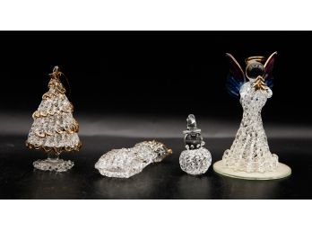 Vintage Lot Of 4 Silvestri Collectible Spun Glass Christmas Holiday Ornaments (0731)