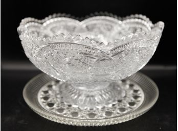Vintage Glass Candy Dish W/ Saucer (0726)