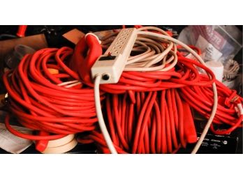 Lot Of Extension Cords And Power Strip (0870)