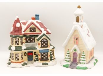 A Pair Of Vintage Porcelain Christmas Houses - (0693)