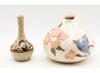 A Lot Of 2 Ceramic Vases - One With A Cork Top (0755)