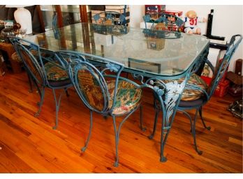 Rare Mid-Century Modern Wrought Iron Grapes & Leaf Scrollwork Patio Dining Set  -Table  30x66x40  (0868)