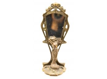 Antique Art Deco Tabletop Mirror W/ Brass Lady (0702)