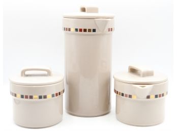 RARE Mid-Century Modern Rare Aramis Porcelain Germany Tea Pot, Sugar Bowl & Creamer   (0860)
