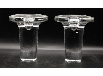 A Pair Of Stunning  Vintage Glass Candle Stick Holders (0732)