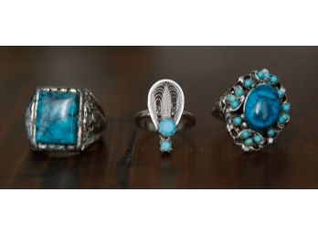 Lot Of 3 Turquoise Stone Rings - ()