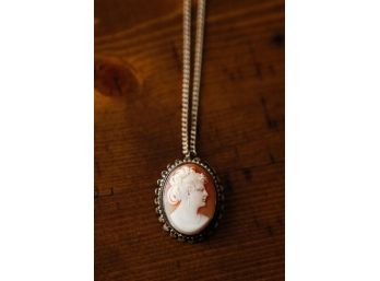 Vintage Cameo Pendant/brooch On Chain (010)