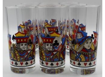 Set Of 9 Poker Kings & Queens Playing Cards Highball Glasses