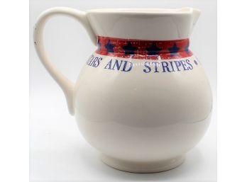 Lovely Hand Painted Stars And Stripes Pottery Pitcher