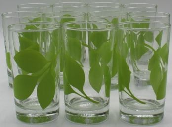 Drinking Glasses Etched With Green Leaves (11)