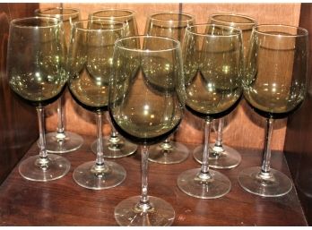 Set Green Tinted Long Stem Wine Glasses (9)