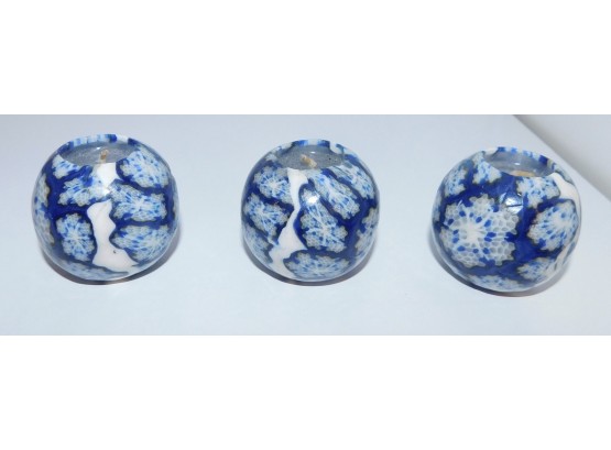 Set Of 3 Decorative Patterned Blue Candles (w031)