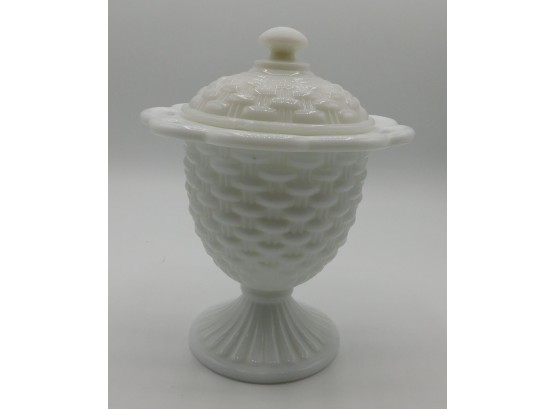 White Milk Glass Footed Jar With Lid (w087)