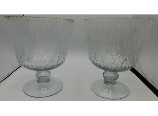 Pair Of Footed Cut Glass Bowls (w091)