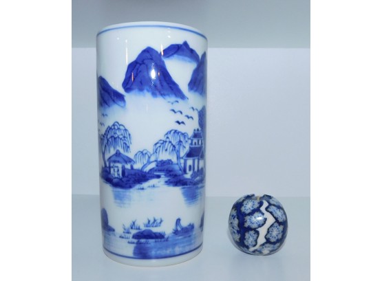Chinese Blue And White Porcelain Brushed Jar With Candle (w028)
