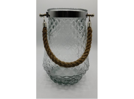 Cut Glass Jar With Rope Handle (w089)