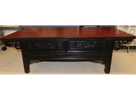 Vintage Oriental Coffee Table Black And Red Lacquered Finish (w167)