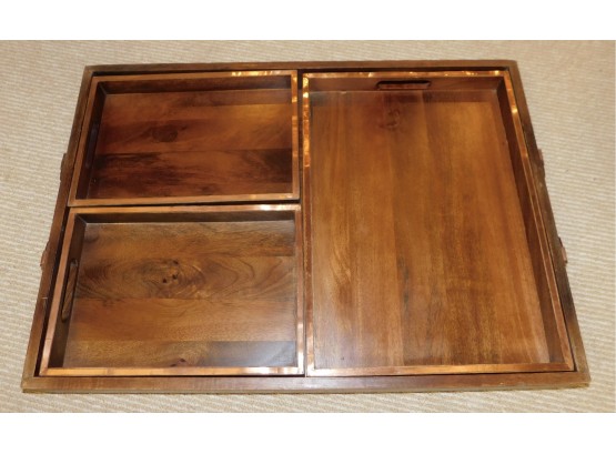 Wood Serving Tray With Removable Trays Copper Trim(w210)