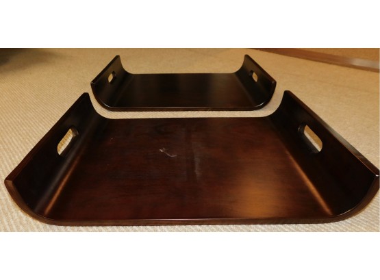 Pair Of Solid Wood Serving Trays With Rounded Handles (w209)