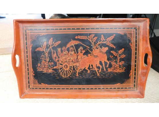 Vintage Asian Handpainted Wood Serving Tray (w185)