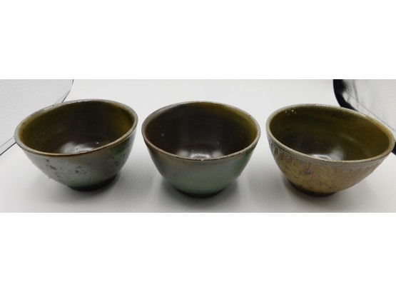 Stylish Set Of 3 Green Decorative Metal Bowls With Rough Texture (w067)